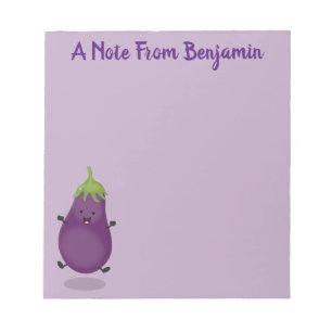 Cute happy eggplant cartoon notitieblok