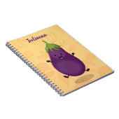 Cute happy eggplant cartoon notitieboek (Rechterzijde)