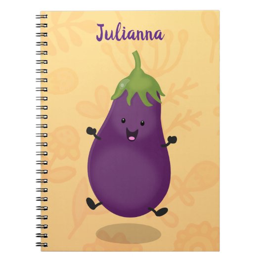 Cute happy eggplant cartoon notitieboek (Voorkant)
