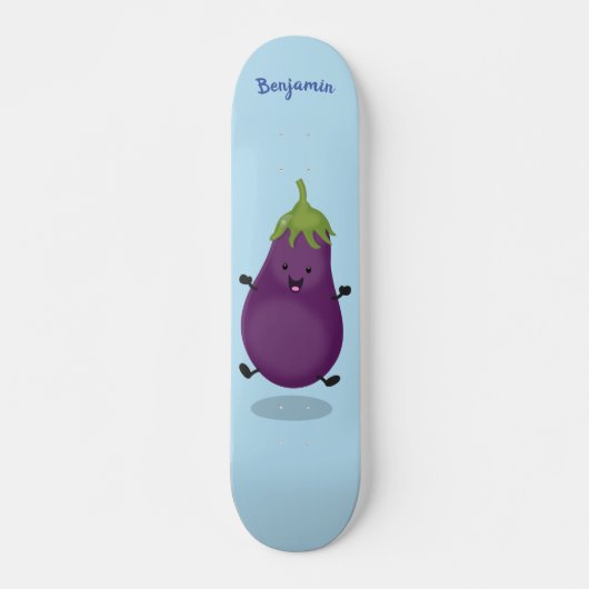 Cute happy eggplant cartoon persoonlijk skateboard (Voorkant)