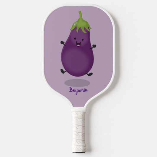 Cute happy eggplant cartoon pickleball paddle (Voorkant)
