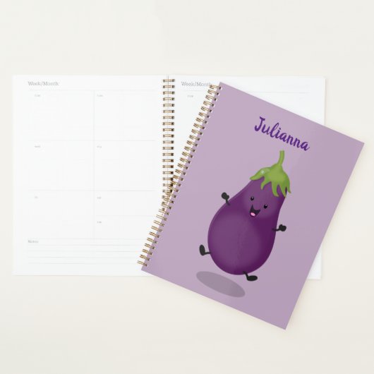 Cute happy eggplant cartoon planner (Display)