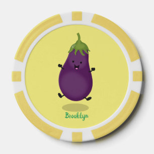 Cute happy eggplant cartoon poker chips
