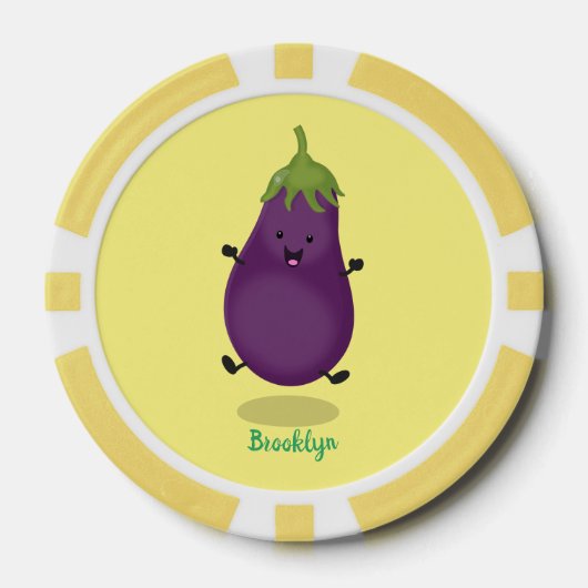 Cute happy eggplant cartoon poker chips (Voorkant)