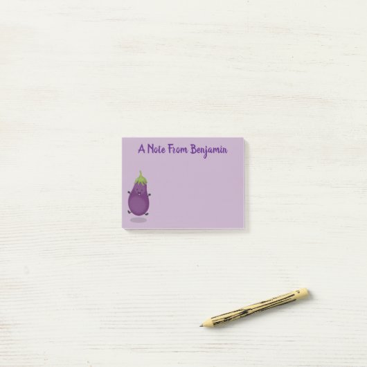 Cute happy eggplant cartoon post-it® notes (Op bureau)