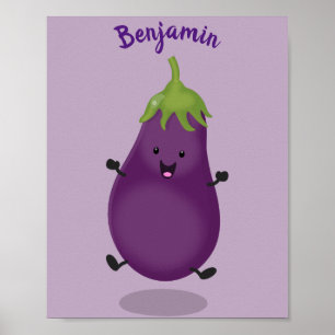 Cute happy eggplant cartoon poster