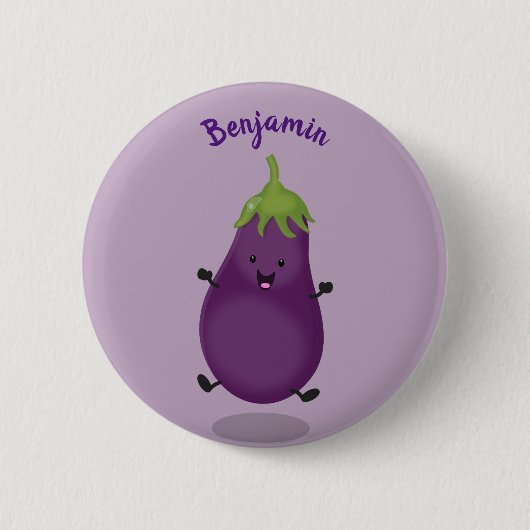 Cute happy eggplant cartoon ronde button 5,7 cm (Voorkant)