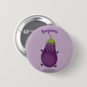 Cute happy eggplant cartoon ronde button 5,7 cm (Voorkant /achterkant)