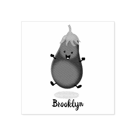 Cute happy eggplant cartoon rubberstempel (Afrduk)