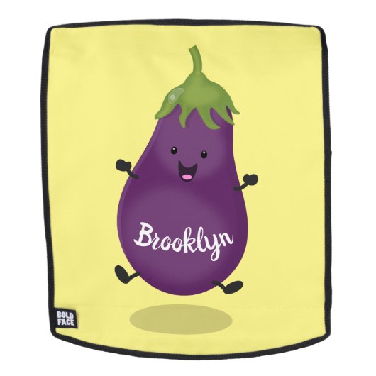 Cute happy eggplant cartoon rugtassen (Verwijderbaar gezicht)