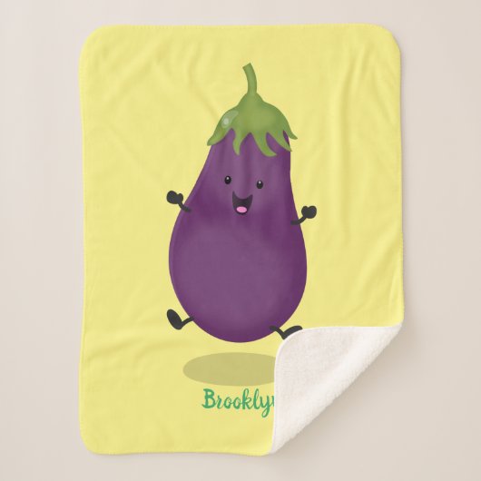 Cute happy eggplant cartoon sherpa deken (Voorkant)