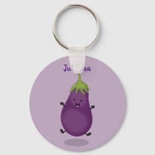 Cute happy eggplant cartoon sleutelhanger