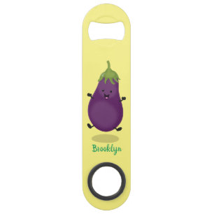 Cute happy eggplant cartoon speed flessenopener