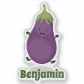 Cute happy eggplant cartoon sticker (Voorkant)