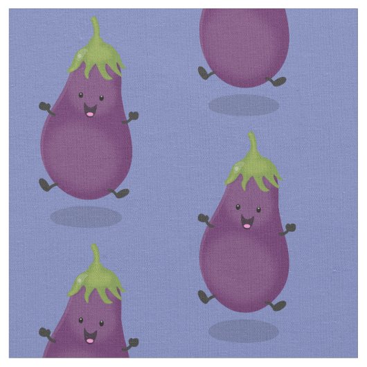 Cute happy eggplant cartoon stof (Close Up)