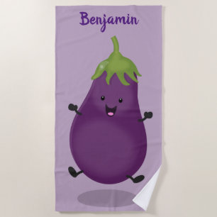 Cute happy eggplant cartoon strandlaken