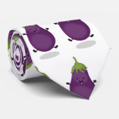 Cute happy eggplant cartoon stropdas (Opgerold)