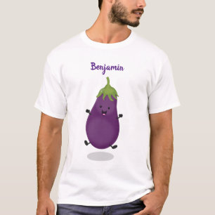 Cute happy eggplant cartoon t-shirt