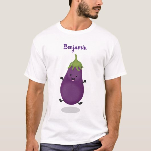 Cute happy eggplant cartoon t-shirt (Voorkant)