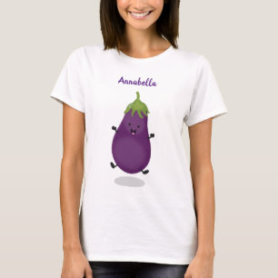 Cute happy eggplant cartoon t-shirt