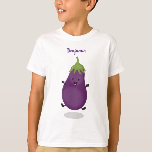 Cute happy eggplant cartoon t-shirt (Voorkant)