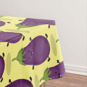 Cute happy eggplant cartoon tafelkleed