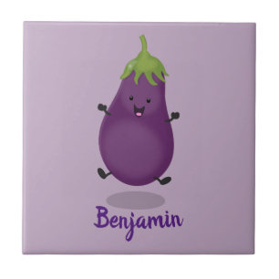Cute happy eggplant cartoon tegeltje