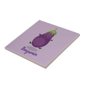 Cute happy eggplant cartoon tegeltje (Zijkant)