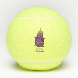 Cute happy eggplant cartoon tennisballen