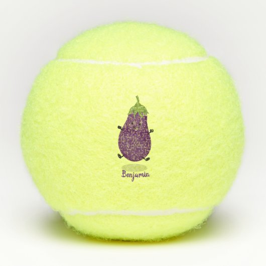 Cute happy eggplant cartoon tennisballen (Voorkant)