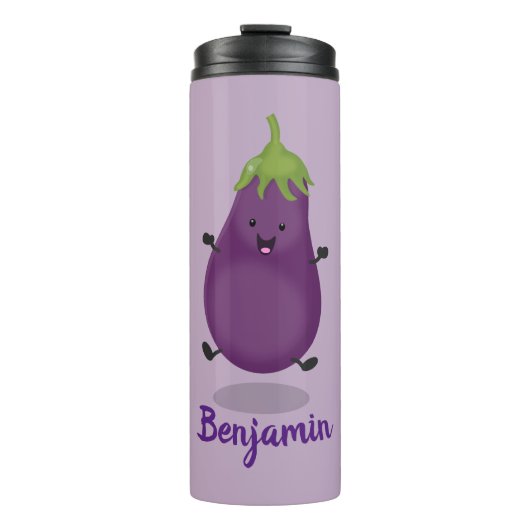 Cute happy eggplant cartoon thermosbeker (Voorkant)