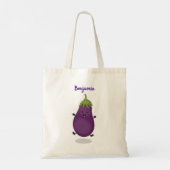 Cute happy eggplant cartoon tote bag (Achterkant)