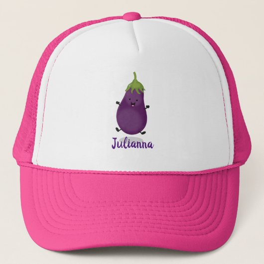 Cute happy eggplant cartoon trucker pet (Voorkant)