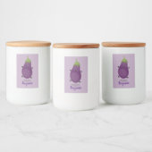 Cute happy eggplant cartoon voedselcontainer etiket (Flessen)