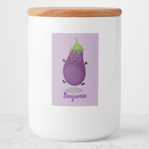 Cute happy eggplant cartoon voedselcontainer etiket