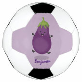 Cute happy eggplant cartoon voetbal (Voorkant)
