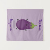 Cute happy eggplant cartoon wandkleed (Voorkant (horizontaal))