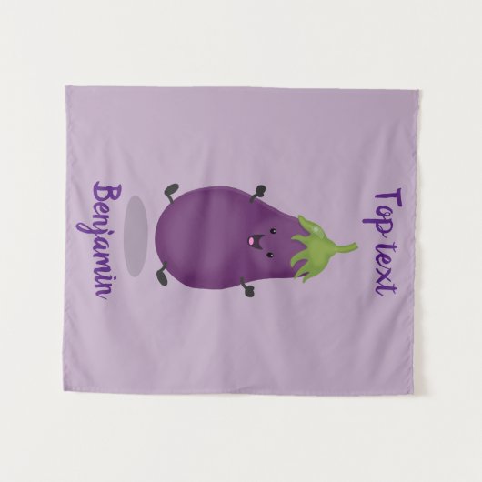 Cute happy eggplant cartoon wandkleed (Voorkant (horizontaal))