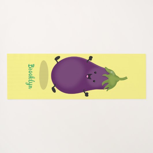 Cute happy eggplant cartoon yogamat (Achterkant (horizontaal))