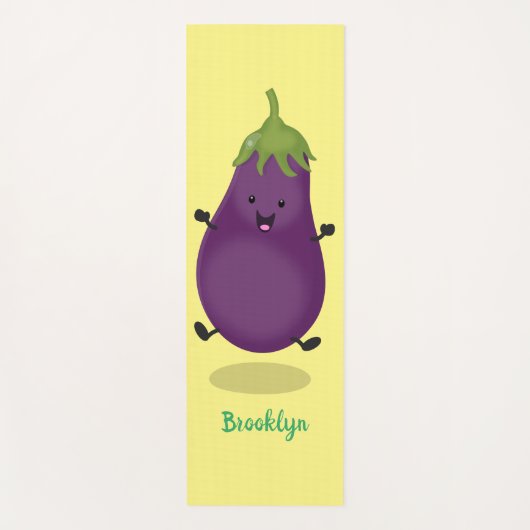 Cute happy eggplant cartoon yogamat (Voorkant)