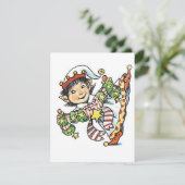 Cute Happy Elf Danser, Retro Kerstmis Cartoon Feestdagenkaart (Staand voorkant)