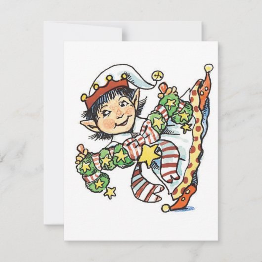 Cute Happy Elf Danser, Retro Kerstmis Cartoon Feestdagenkaart (Voorkant)