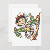 Cute Happy Elf Danser, Retro Kerstmis Cartoon Feestdagenkaart (Voorkant / Achterkant)