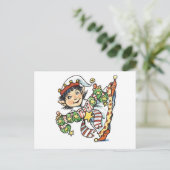 Cute Happy Elf Danser, Retro Kerstmis Cartoon Feestdagenkaart (Staand voorkant)
