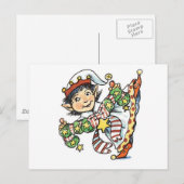 Cute Happy Elf Danser, Retro Kerstmis Cartoon Feestdagenkaart (Voorkant / Achterkant)