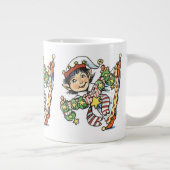 Cute Happy Elf Danser, Retro Kerstmis Cartoon Grote Koffiekop (Rechts)