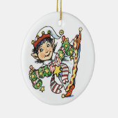 Cute Happy Elf Danser, Retro Kerstmis Cartoon Keramisch Ornament (Rechts)