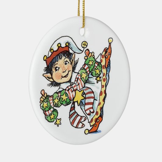 Cute Happy Elf Danser, Retro Kerstmis Cartoon Keramisch Ornament (Rechts)