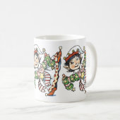 Cute Happy Elf Danser, Retro Kerstmis Cartoon Koffiemok (Voorkant rechts)