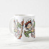 Cute Happy Elf Danser, Retro Kerstmis Cartoon Koffiemok (Voorkant links)